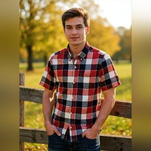 Old Navy Boy's Plaid Button Up Shirt Sz XL 14-16